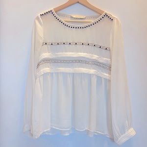 Zara chiffon blouse with green and gold detail